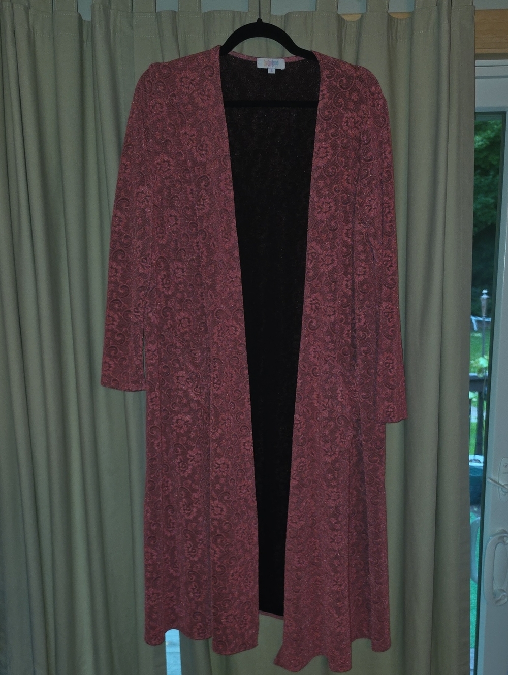 LuLaRoe Dusty Rose Paisley Lace Sarah Open-Front Long Cardigan